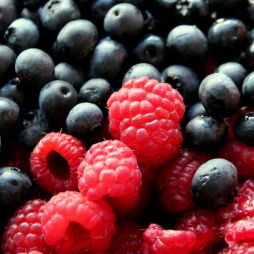 Raspberries and Blueberries