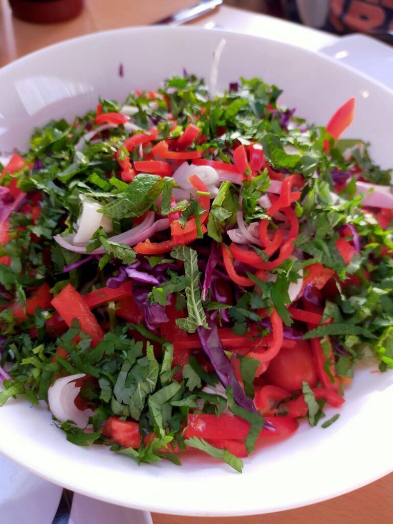 lockdown cooking - Lovely colourful salad including some fresh chilli and mint