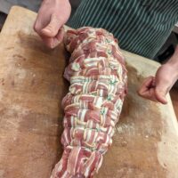 Rolled turkey breast with bacon lattice