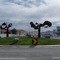 Statues of Pigs on a roundabout in Castro Verde