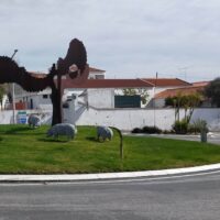 Statues of Pigs on a roundabout in Castro Verde