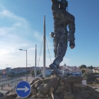 Statue of a miner on a roundabout near Castro Verde in Portugal