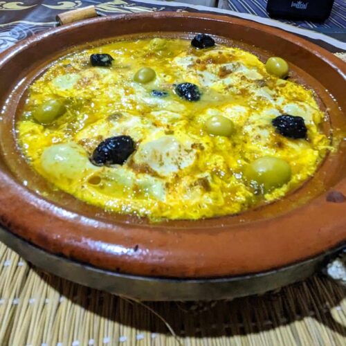 Berber Omelette, eggs in a spicy sauce cooked in a tagine